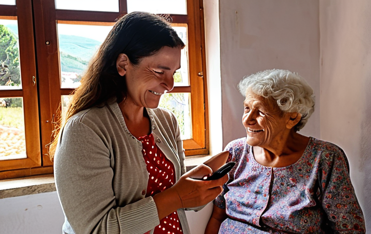 **Prompt 1: The Digital Transformation of an Elderly Learner in Portugal**
    "A heartwarming scene featuring a compassionate female educator in her 40s, patiently guiding an elderly Portuguese woman, 70s-80s, on a smartphone. The woman's face beams with profound joy and a sense of rediscovered connection, symbolizing restored dignity. Soft, digital light rays or subtle network lines emanate from the phone, hinting at communication with distant family. The setting is a cozy, brightly lit room that suggests a traditional Portuguese interior, perhaps with a glimpse of a rural village through a window. Emphasize the empowerment and the 'light igniting within' the learner through digital inclusion, creating a warm and hopeful atmosphere."