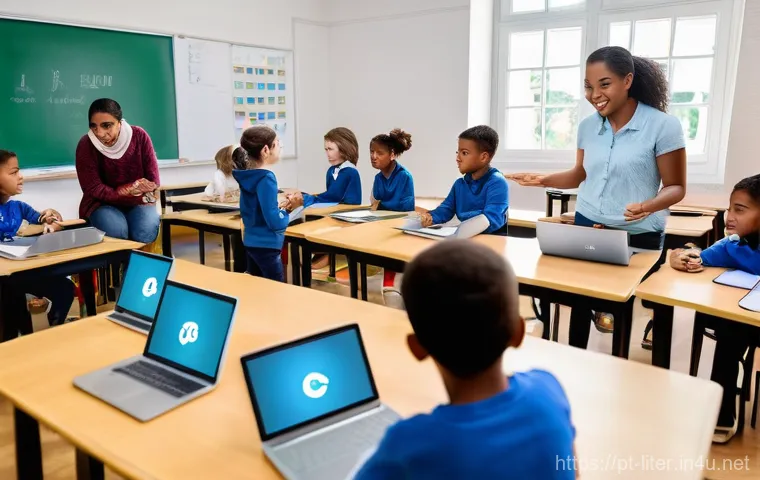 문해교육사와 교육 자료 공유 플랫폼 - **Prompt:** A dynamic and inclusive classroom scene in Portugal, filled with diverse elementary scho...