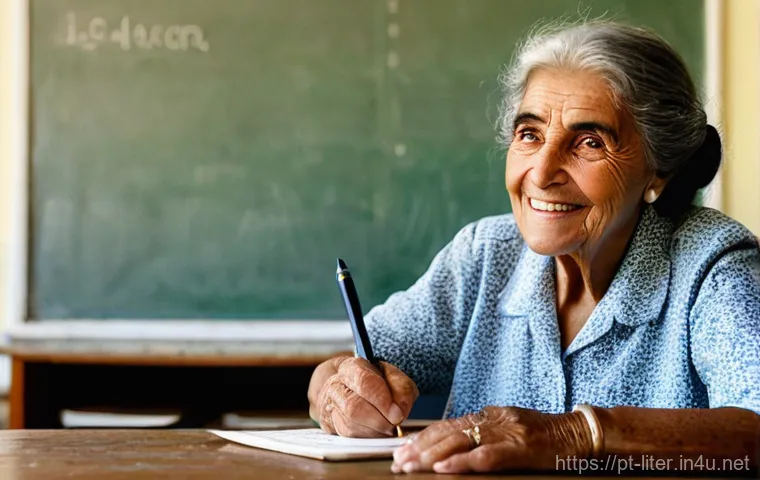 문해교육사로서의 학생 중심 교육법 - Image Prompt 1: The First Word - A Moment of Triumph**