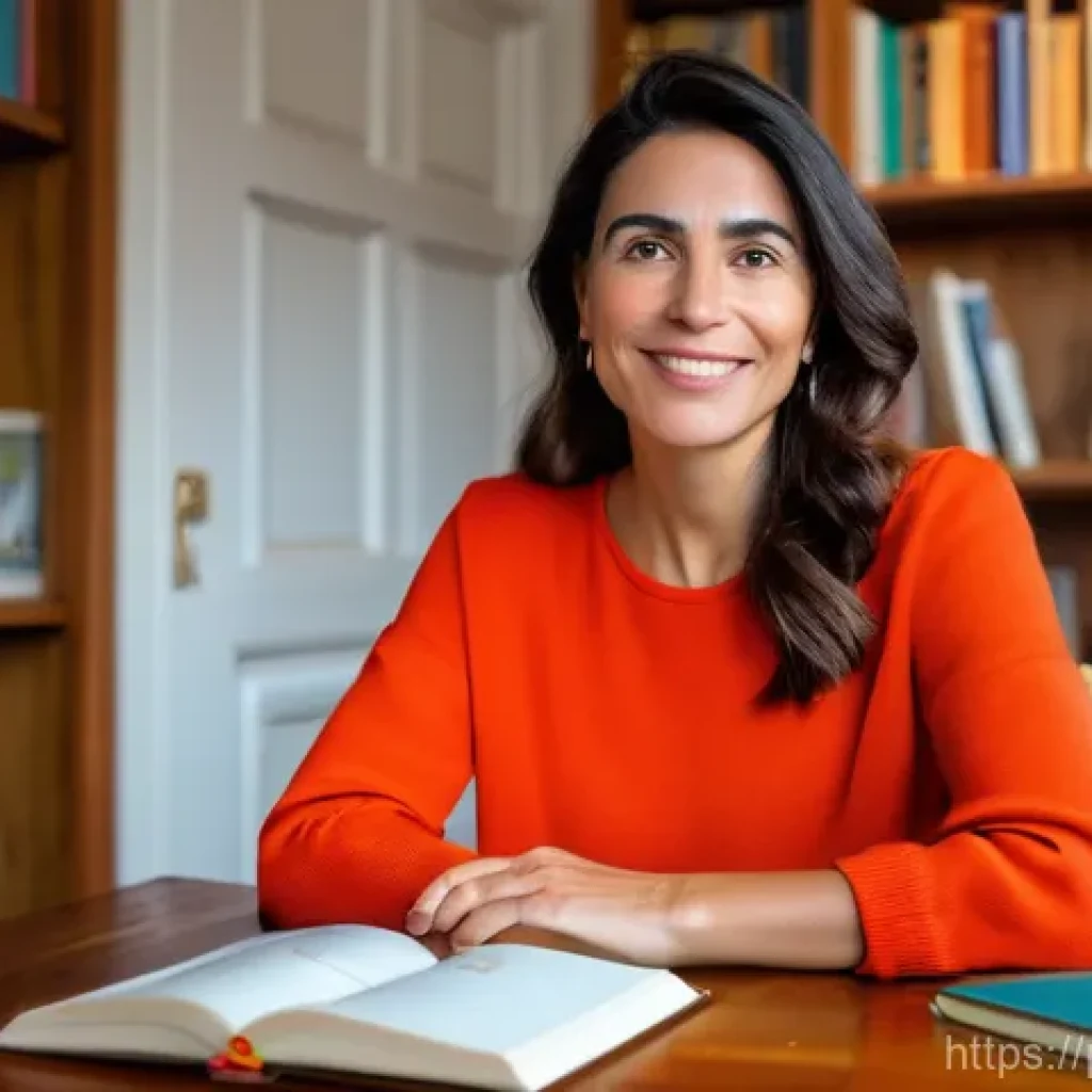 문해교육사와 자기 학습 동기 분석 - A thoughtful and inspired Portuguese woman in her late 30s, with a warm expression, sits comfortably...