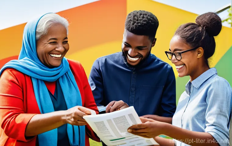 문해교육사와 성과보고서 작성법 - **Prompt:** A heartwarming and brightly lit scene inside a modern, colorful community learning cente...