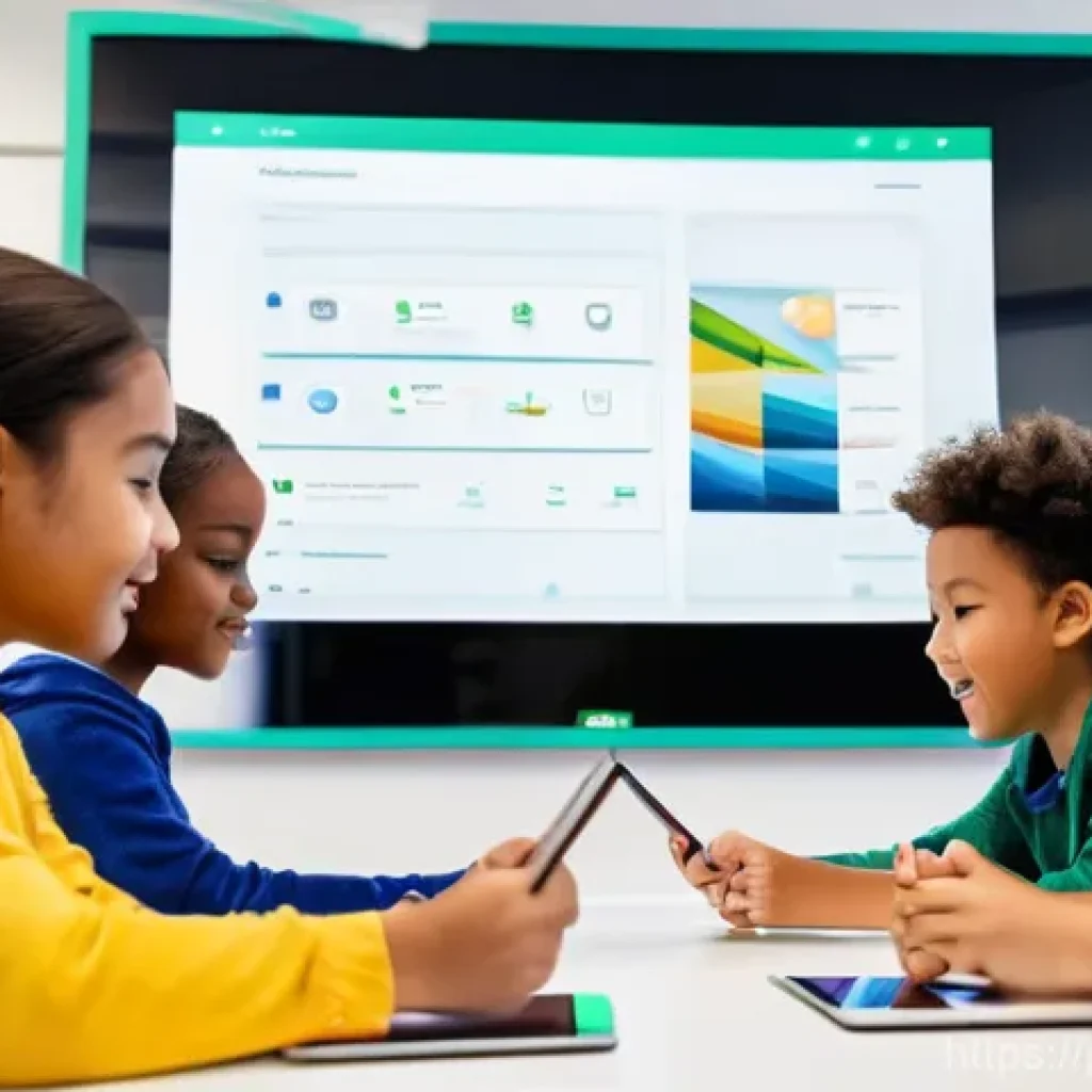 문해교육사 업무 중 비효율 줄이기 - **Vibrant Digital Learning Space:** A bright, modern classroom where a diverse group of adults and c...