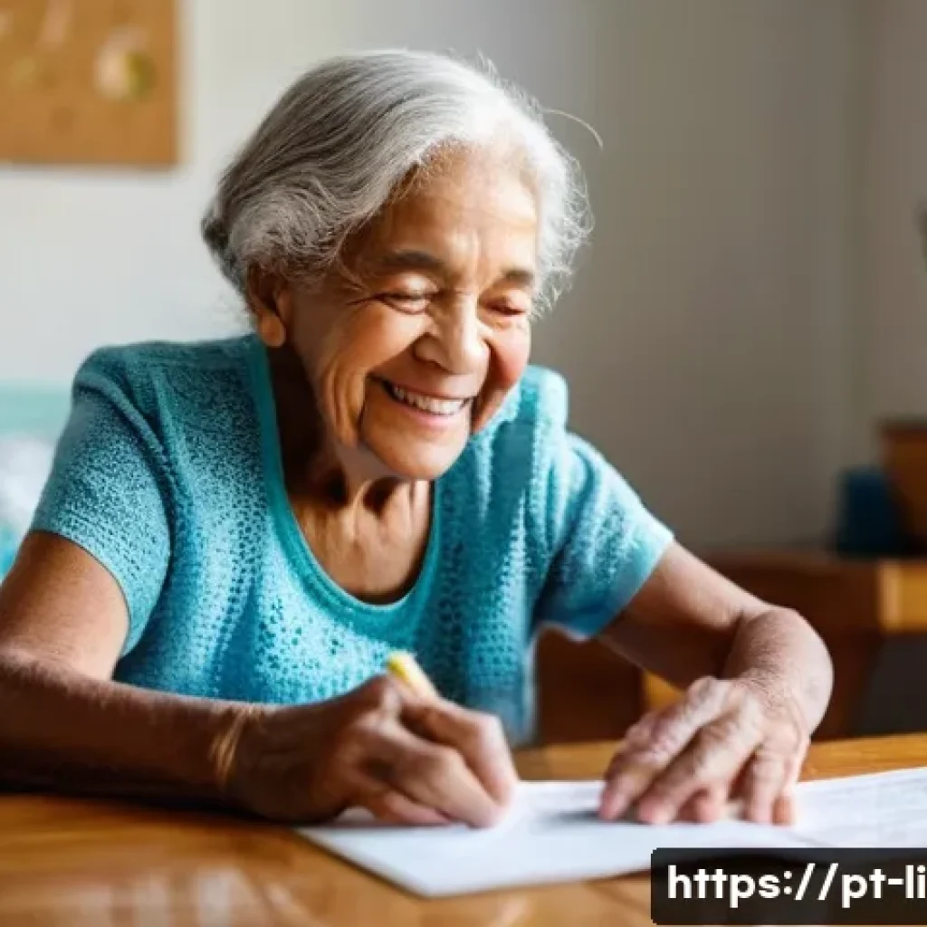 문해교육사와 학습자 변화 사례 - **Prompt 1: The Joy of New Discoveries**
A heartwarming indoor scene featuring an elderly Brazil...