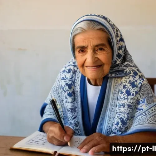 Home 32 문해교육사와 학습 목표 성공 성공 결과 - **Prompt: "An elderly Portuguese woman, with kind eyes and a warm smile, wearing a traditional embro...