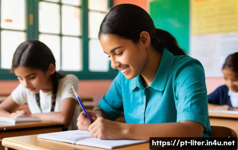 문해교육사와 필수 학습 관리 사례 - **Prompt:** A vibrant and welcoming adult literacy classroom bathed in warm, natural sunlight. A div...