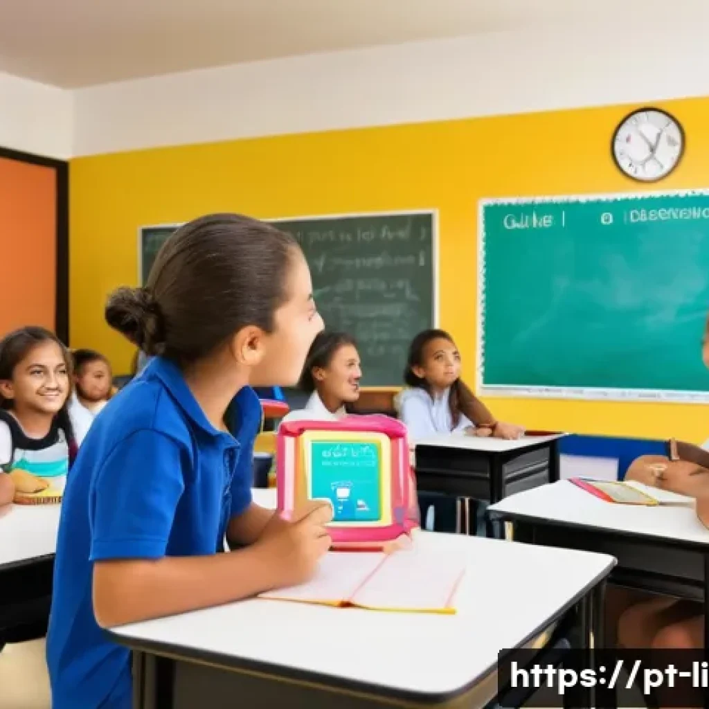 문해교육사 수업 운영 팁 - A lively and diverse classroom scene in a Brazilian elementary school, showing a teacher attentively...