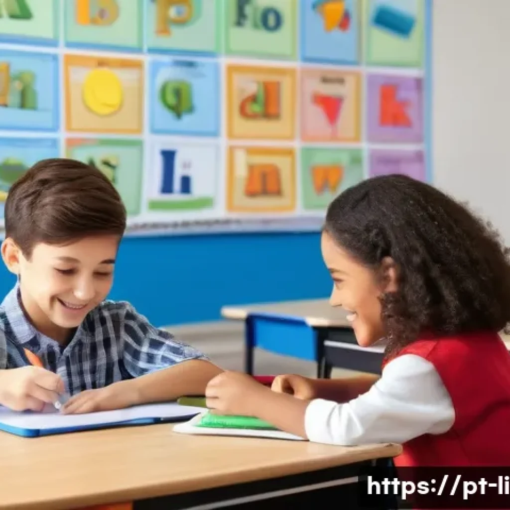 문해교육사와 학습 장애 극복 사례 - A diverse classroom scene featuring a young boy with dyslexia receiving personalized support from a ...