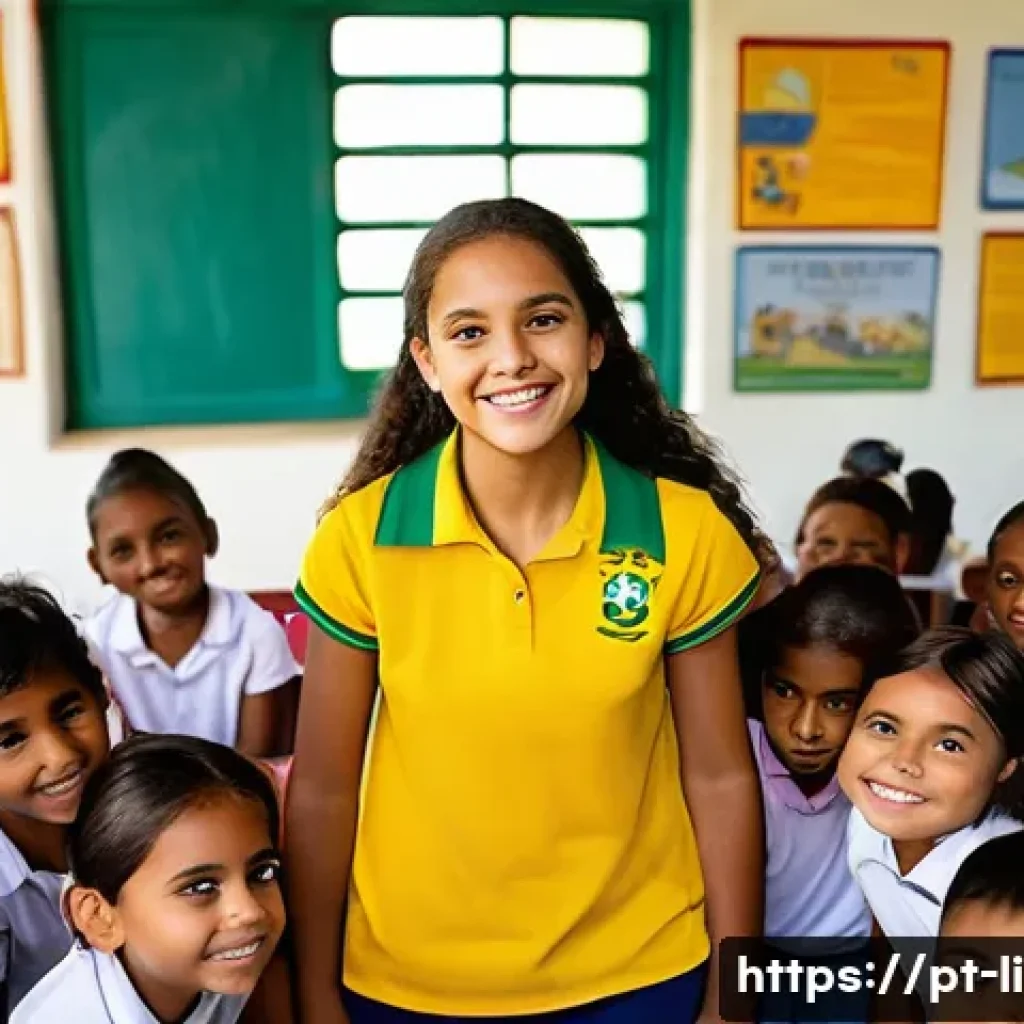 문해교육사와 학습 모델 비교 - A compassionate Brazilian literacy teacher in a colorful classroom, warmly engaging with a diverse g...