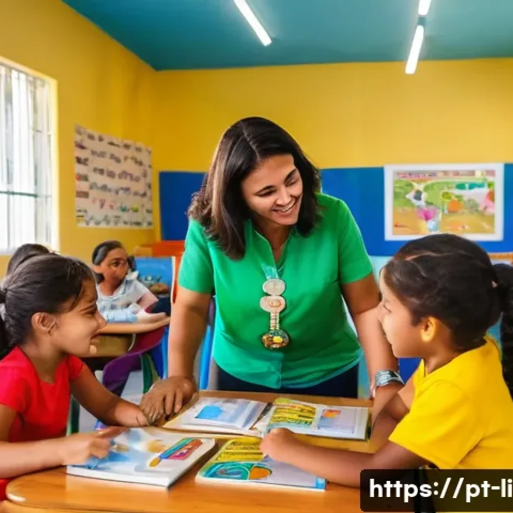 문해교육사의 사회적 역할 - A vibrant classroom scene in a Brazilian community center where a diverse group of children and adul...