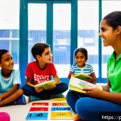 문해교육사와 학습 목표 달성 연구 - A diverse classroom scene in a Brazilian public school setting, featuring a young female teacher wit...