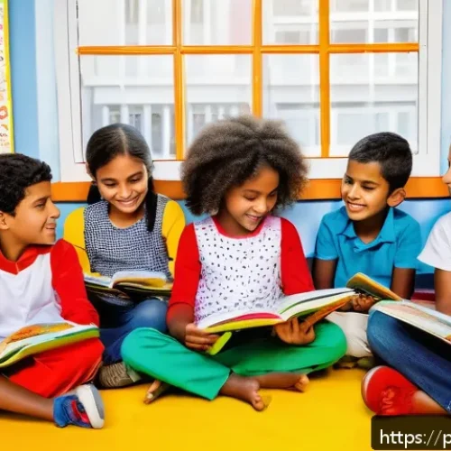 문해교육사와 인성교육의 중요성 - A warm, inviting classroom scene in Brazil showing a diverse group of children aged around 8-10 enga...