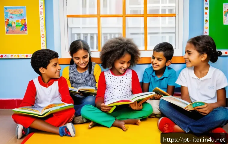 문해교육사와 인성교육의 중요성 - A warm, inviting classroom scene in Brazil showing a diverse group of children aged around 8-10 enga...